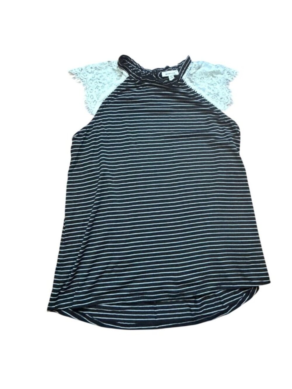 Monteau Girls Lace Sleeve Striped Shirt-Black/Cream-Size Large-NWOT